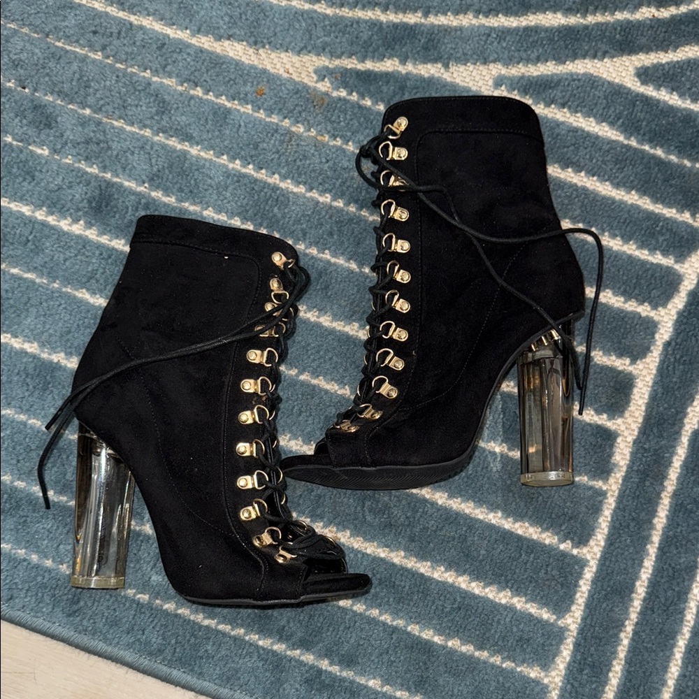 Wild Diva Black and Gold Lace-Up Boots